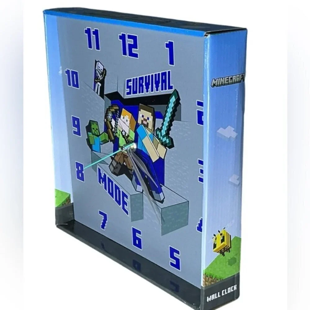 Minecraft Wall Clock Analog Quartz Battery Operate Gamer Gift 11 In Square Gray
